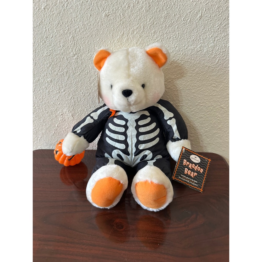 Hallmark Brandon Bear Halloween Skeleton Costume Glow in the Dark Plush Pumpkin